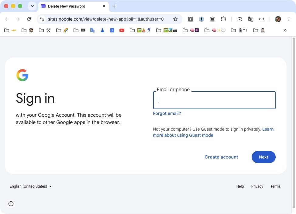 Nagemaakte Google-login met sites.google.com in de echte browseradresbalk